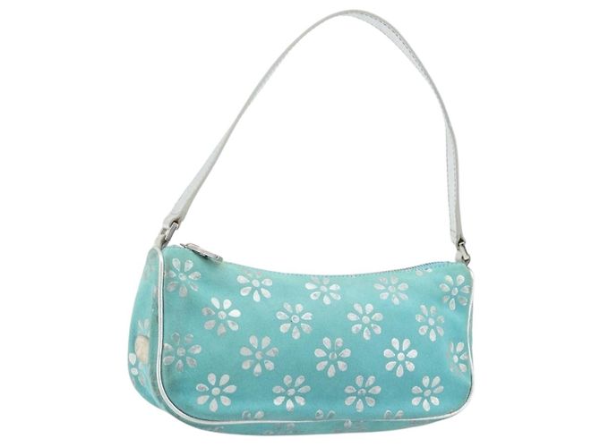 Céline CELINE Accessory Pouch Suede Green Silver Auth AMZ035A Silvery
