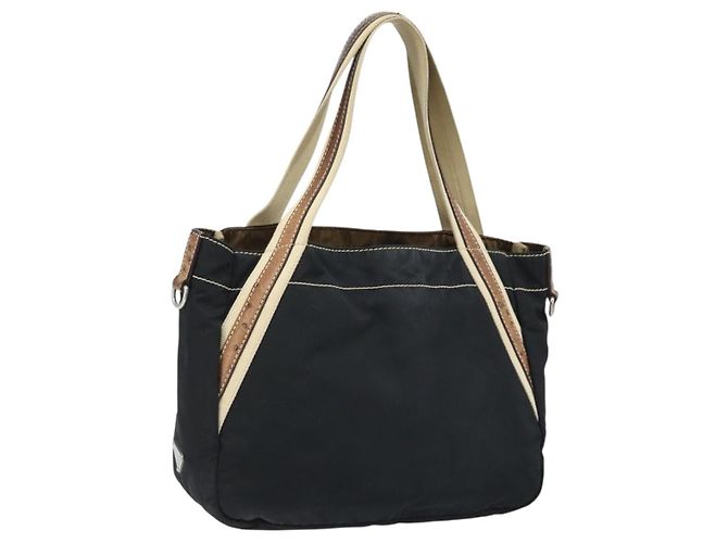 PRADA Borsa a mano in nylon nero argento Auth BSZ447