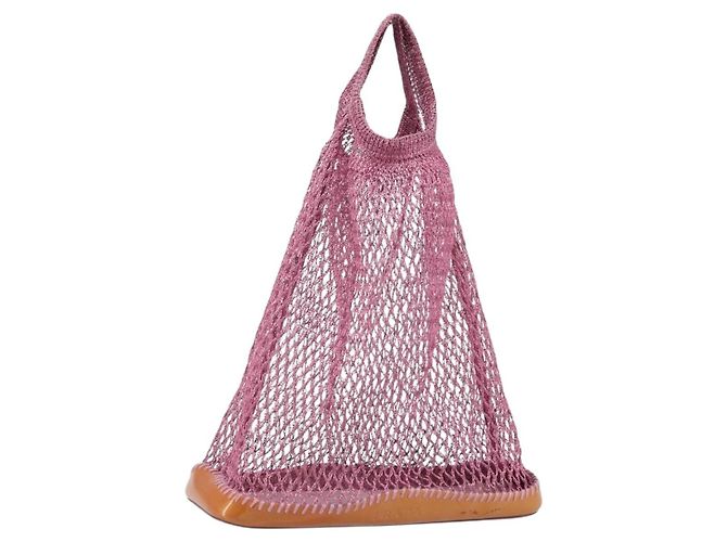 Bolso de mano PRADA de charol de malla rosa Auth LNZ700