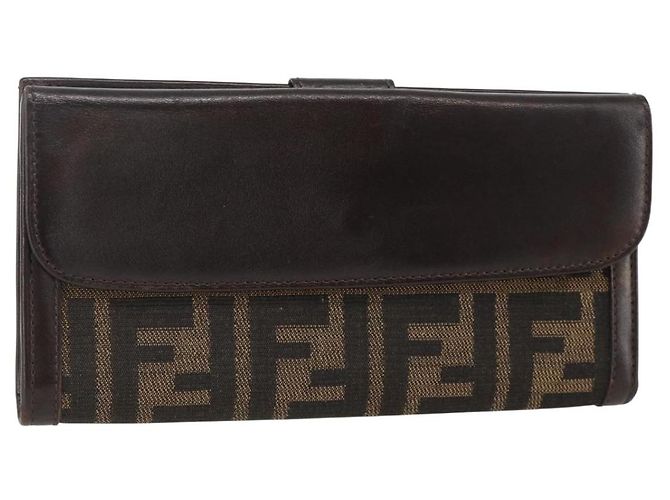 FENDI Zucca Canvas Long Wallet Black Brown Auth am11162A
