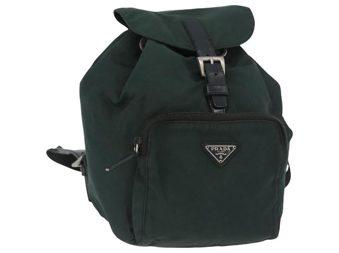 PRADA Backpack Nylon Green Silver Auth 173925 Silvery