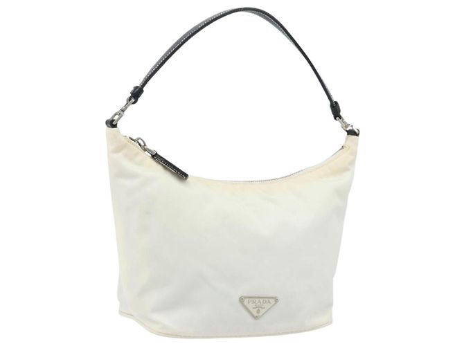 Bolsa de mão PRADA em nylon prata e branco Auth bs34109