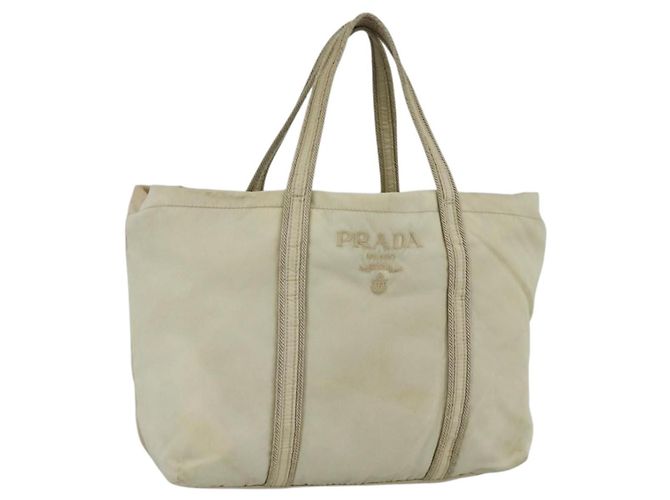 PRADA Sac à main en nylon beige argent authentique bs34100 Argenté