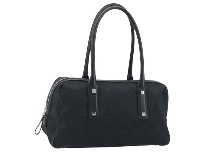 Borsa a mano Salvatore Ferragamo in tela nera e argento Auth BA11576 Nero