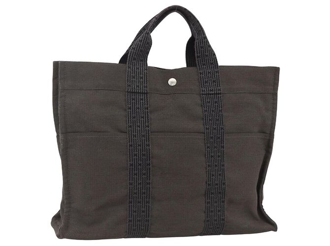Hermès HERMES Her Line Tote Bag Canvas Gray Silver Auth bs34142