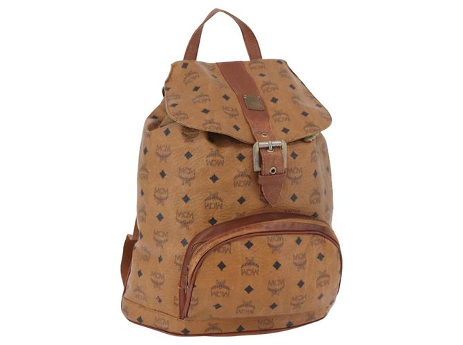 MCM Vicetos Logogram Backpack PVC Leather Brown Gold Auth bs33818 Golden