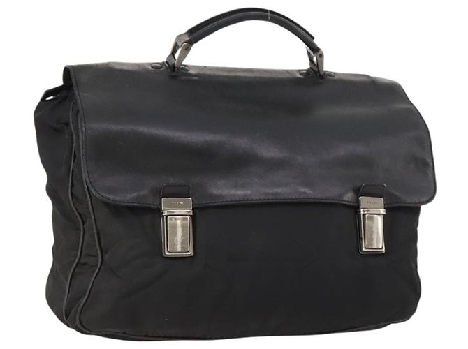 PRADA Sac à main en nylon noir argent Auth bs33914 Argenté