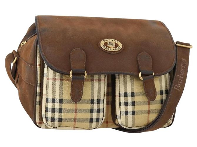 Borsa a Spalla Burberrys Nova Check PVC Beige Oro Auth 173230 D'oro