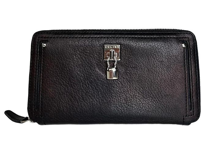 Céline Vintage Celine Paris Locked Long Zippy Wallet Bronze Dark grey