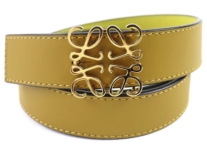 Cinto de couro com fivela Anagram Loewe Verde Amarelo Verde oliva