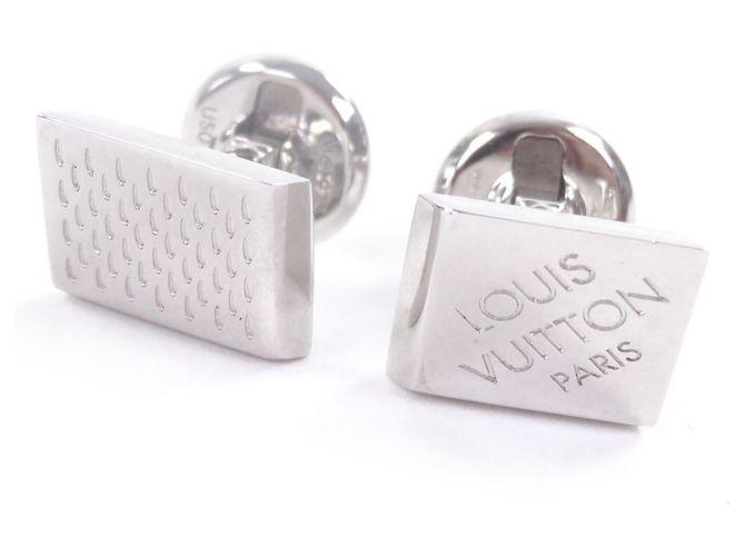 Louis Vuitton Damier Heritage Logo Square Cufflinks Silvery