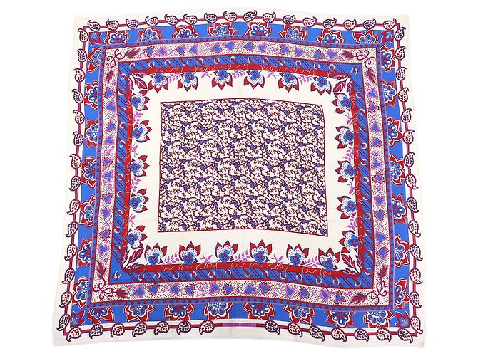 Hermès Hermes 100% Silk Paisley Pattern Stole Red Blue Cream