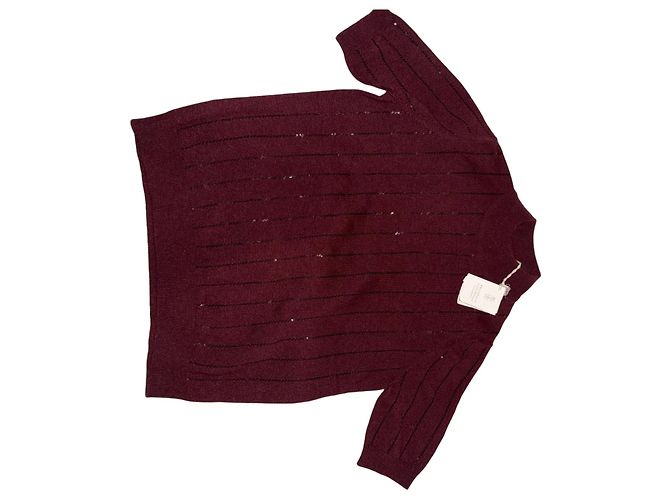 Brunello Cucinelli Bordeaux Cashmere-Pullover mit Pailletten