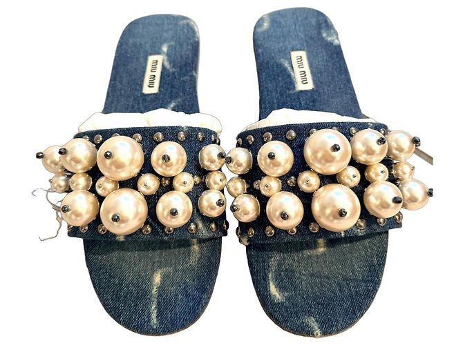MIU MIU DENIM MULES 39 Blue Navy blue