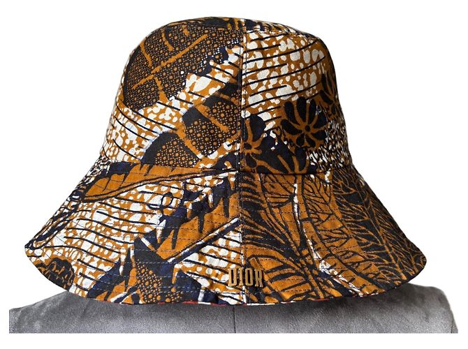 Sombrero Bob Dior 'Toile de Jouy' de algodón Castaño Blanco Roja Azul oscuro