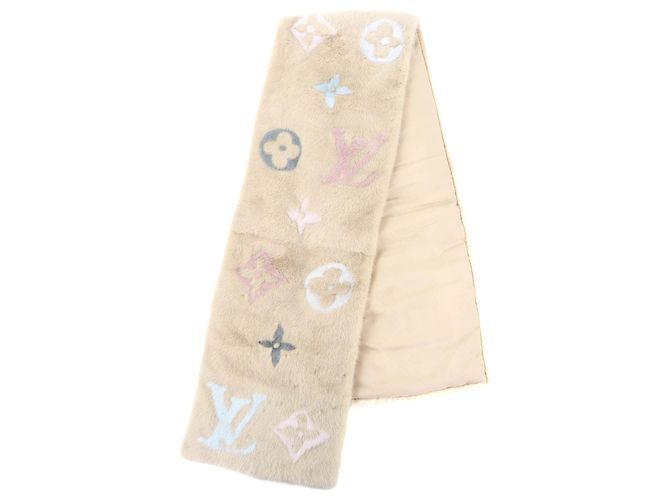 Sciarpa Monogram Minkgram di Louis Vuitton Multicolore Beige