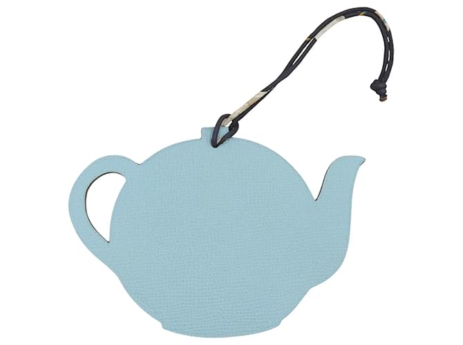 Hermès HERMES Petit H Teapot Leather Bag Charm Black Light blue 