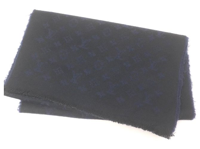 Louis Vuitton Cashmere Monogram Stole Black Navy blue