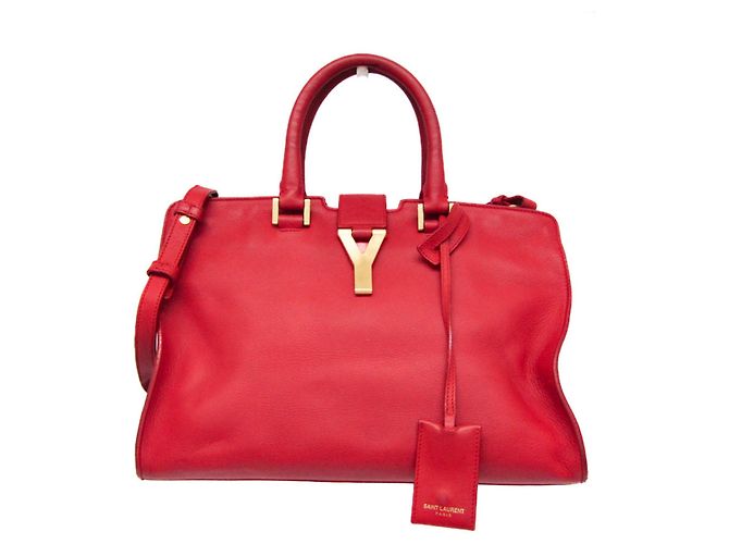 Bolsa de couro Petit Cabass para mulheres da Saint Laurent Vermelho