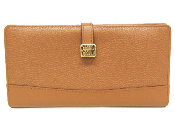 Cartera larga de cuero para mujer Miu Miu Castaño