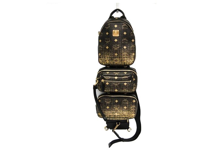 Sac à dos MCM Visetos Triple Noir Doré