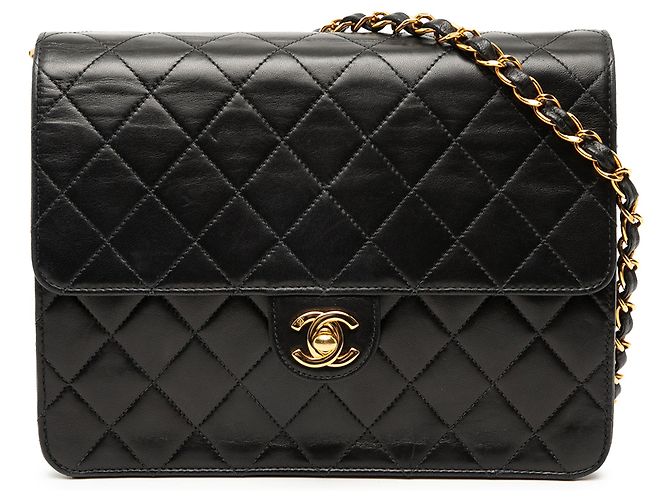 Chanel Schwarz Klein CC Aus Lammleder Mit Steppung Einfache Klappe