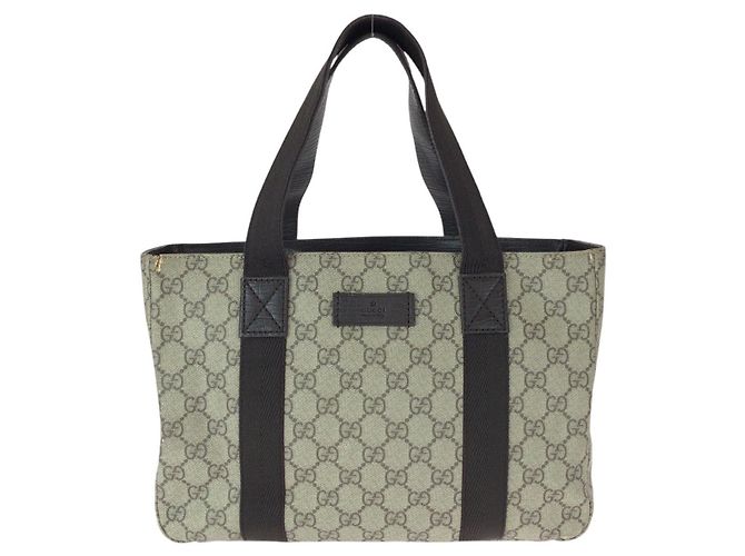 Gucci GG Supreme Canvas Leather Tote Bag Brown