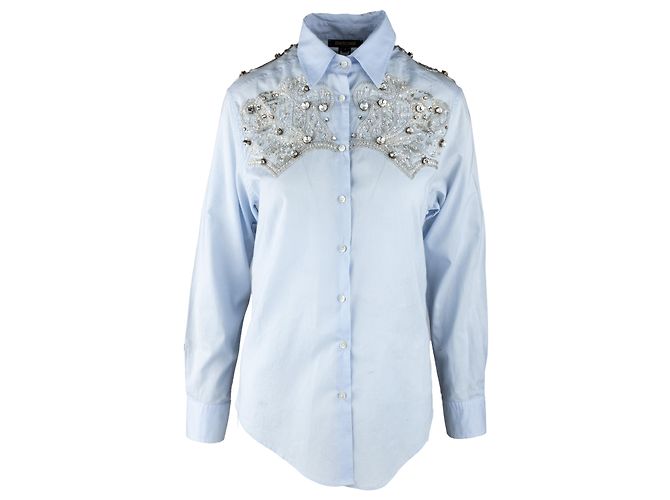 Camicia decorata con cristalli Roberto Cavalli - anni 2000 Blu