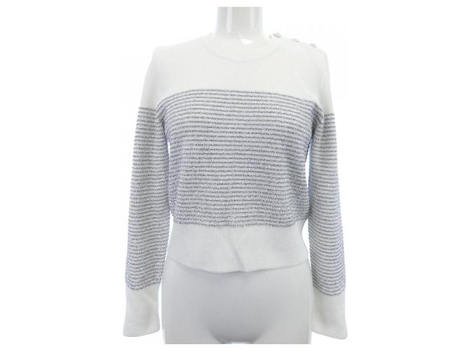 Top de punto Chanel LOOK21 Plata Blanco