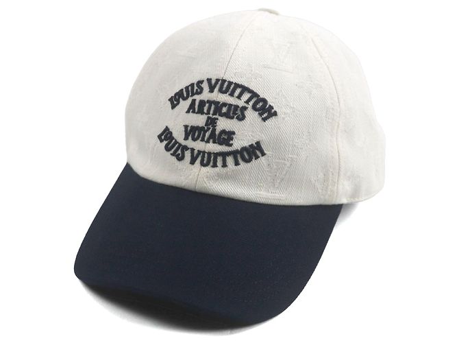Cappello da viaggio bicolore in cotone Louis Vuitton Bianco Blu navy