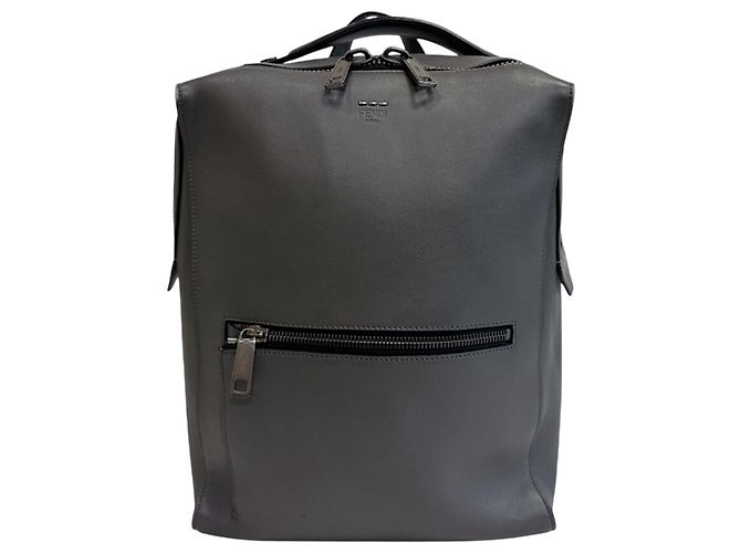 Mochila de couro cinza Fendi Marrom