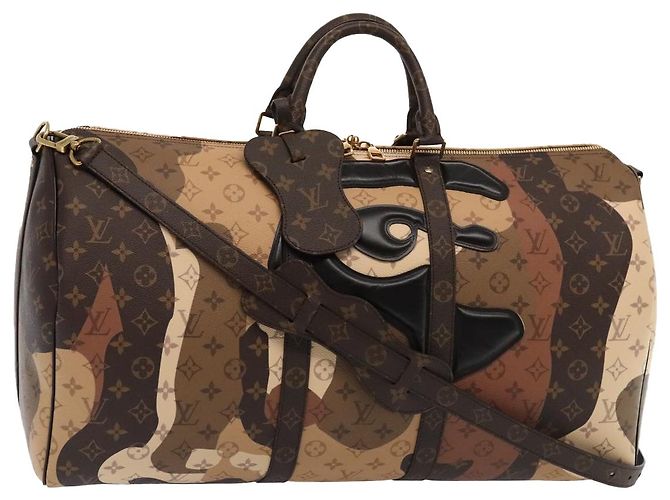 LOUIS VUITTON LV Portrait Keepall Bandouliere 55 Bag Brown M46677 Auth 86022SM