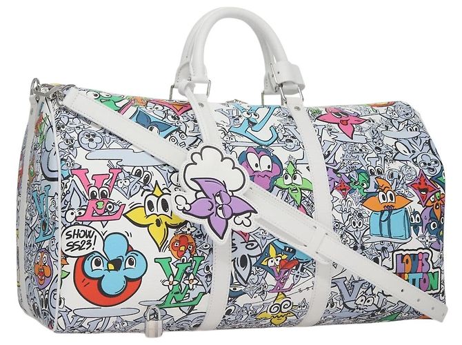 LOUIS VUITTON Bolsa Keepall Bandoulière 50 Monogram Comics M21863 Auth LV 95131SM Branco