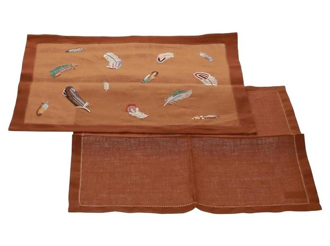 Hermès HERMES Set de Table en Toile Marron Auth 165512M