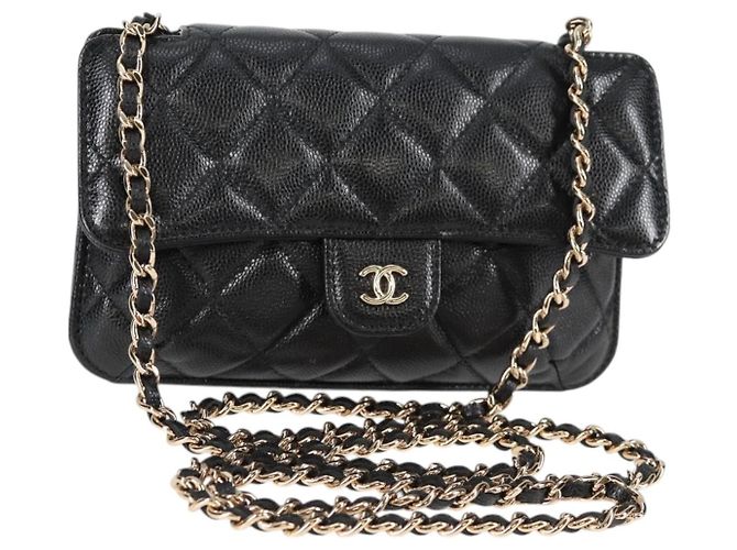 CHANEL Borsa a Spalla Matelassé in Pelle Caviar Nera CC Auth 127322SAM Nero