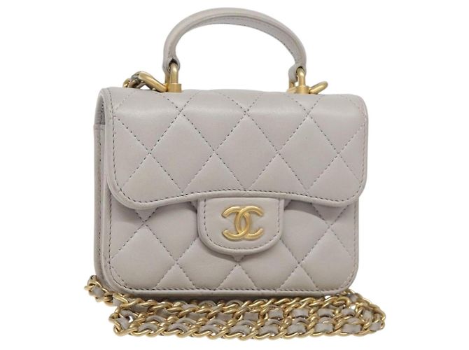 CHANEL Matelassé Ketten Schultertasche aus Lammleder Grau Gold CC Auth 128807SAM Braun Golden