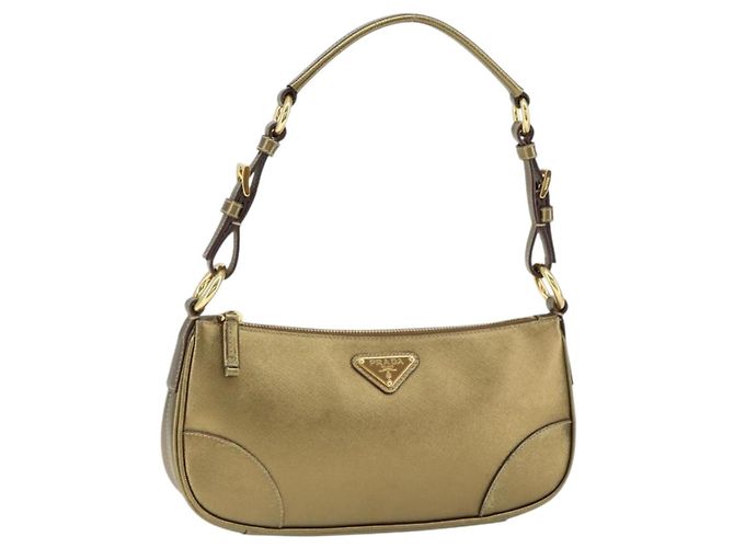 Saffiano Bolsa de Ombro PRADA em couro Safiano Ouro Auth 149196V Dourado