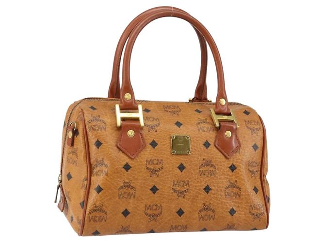 MCM Vicetos Logogram Borsa a Mano PVC Marrone Oro Auth BA7030 D'oro