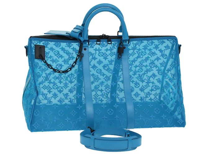 LOUIS VUITTON Monogram Mesh Keepall Triangle 50 Tasche Blau M45048 LV Auth 46405SAM Türkis