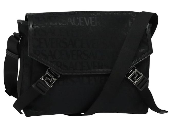 VERSACE Shoulder Bag Canvas Black Silver Auth 123032A Silvery