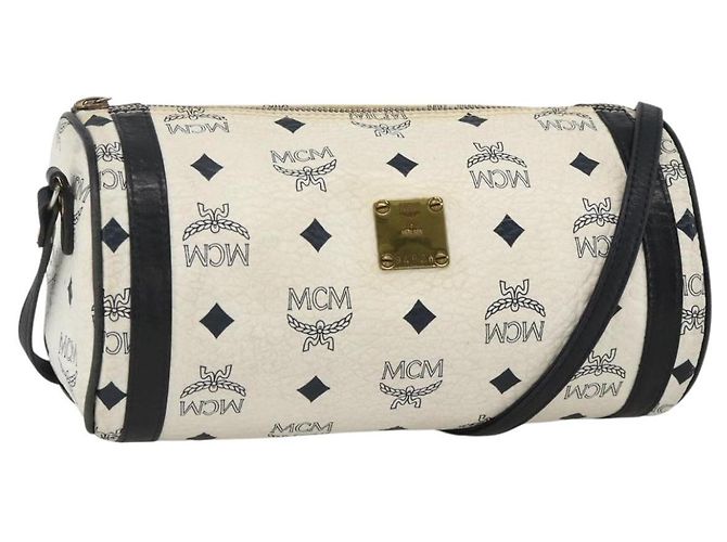 Bolsa de Ombro MCM Vicetos Logogram em Couro PVC Branco e Ouro Auth SW2161 Dourado
