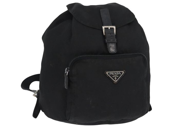 PRADA Backpack Nylon Black Silver Auth BA11574 Silvery
