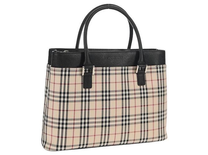Burberry Nova Check Handtasche aus Canvas Beige Silber Authentisch am9603V