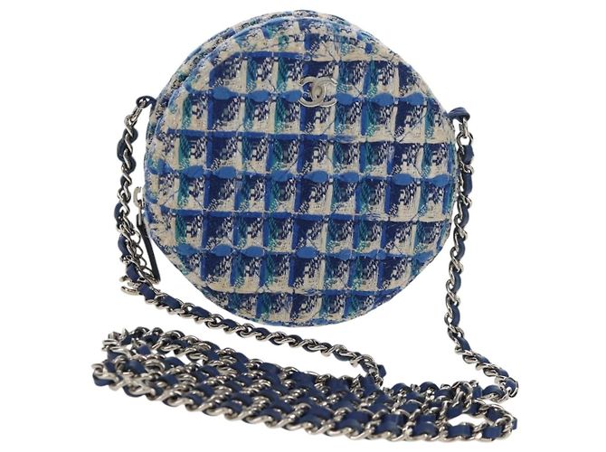 Borsa a Spalla CHANEL con Catena Tweed Blu Argento CC Auth bs30994SAV