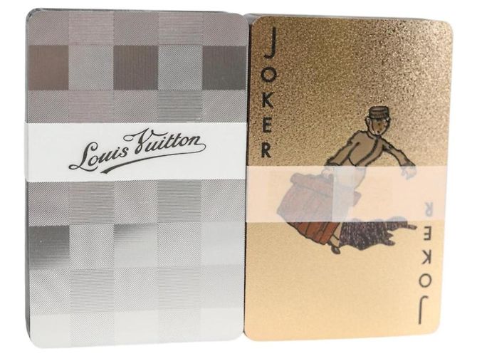 LOUIS VUITTON Damier Playing Cards set Silver Gold LV Auth 133203SAM Silvery Golden
