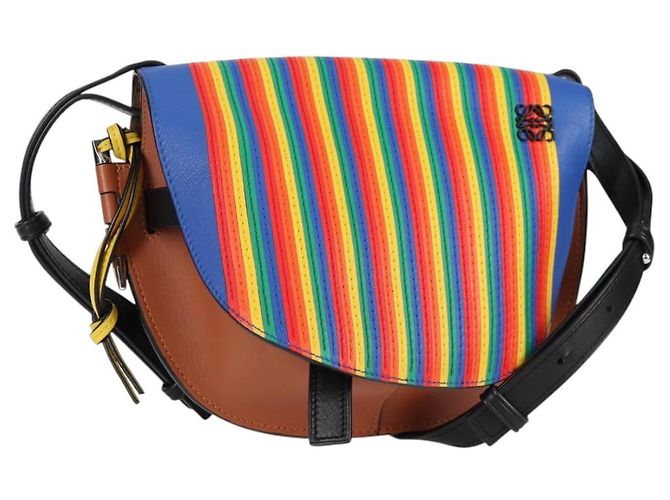 LOEWE Borsa a Spalla Anagram Rainbow Gate in Pelle Marrone Auth 134968SAM