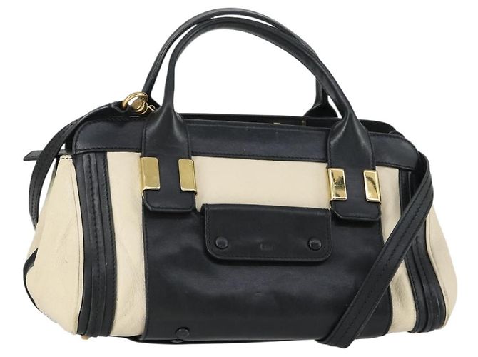 Chloé Bolsa de mão Chloe Alice em couro 2 vias branco ouro Auth 162157A Dourado