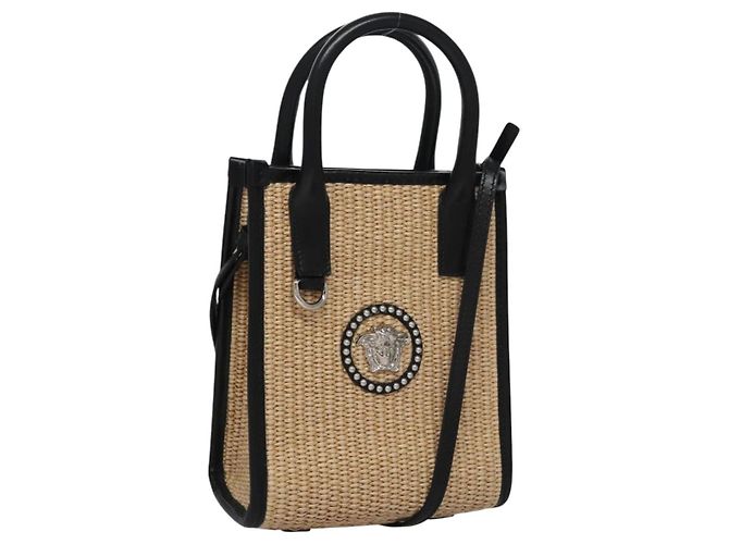 VERSACE Handtasche Raffia 2way Beige Auth EC393V