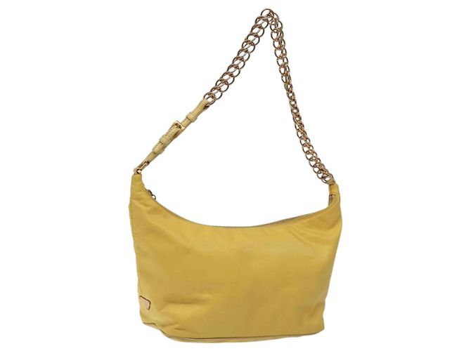 PRADA Borsa a Spalla con Catena Nylon Giallo Oro Auth 117900A D'oro