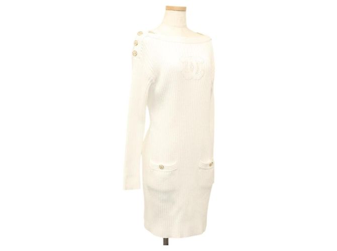 CHANEL Macacão de Malha Branco CC Auth BA1351M